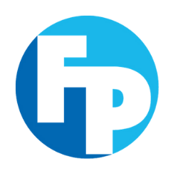 Custom merchandise franchise featuring a blue circle with a white and lighter blue letter "f" overlapping a darker blue letter "p".
