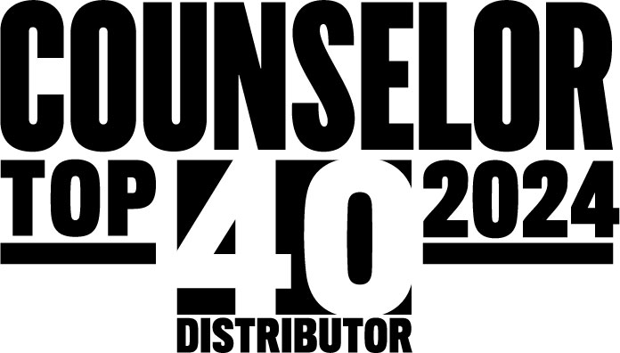 Black and white logo with bold text reading "Counselor Top 40 Distributor 2024.