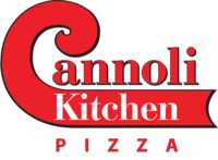 Logo with the words "Cannoli Kitchen Pizza" in red and white on a black background. Logo with the words "Cannoli Kitchen Pizza" in red and white on a black background.