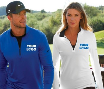 Two people wearing branded athletic jackets with "YOUR LOGO" printed on them, walking outdoors on a sunny day.