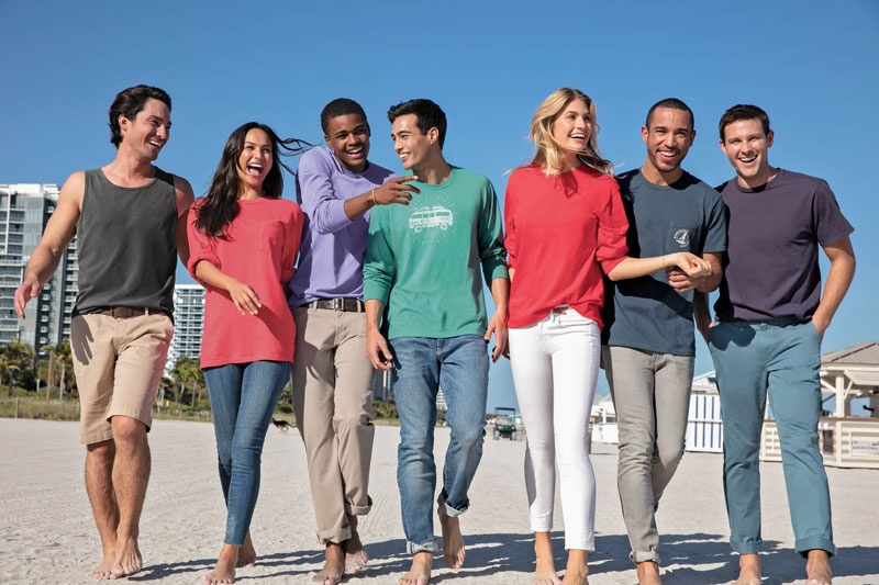 a group wearing branded apparel